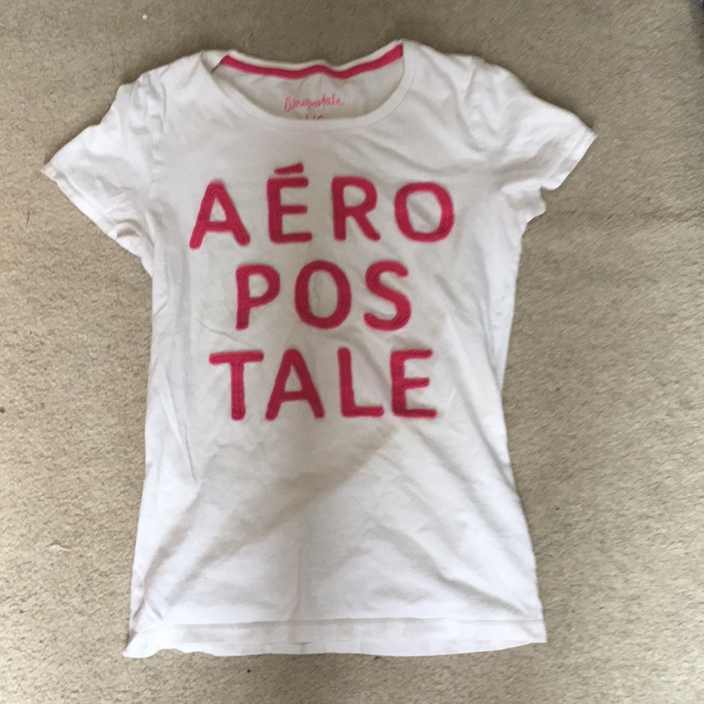 Aeropostale White Lettered Short Sleeve Shirt